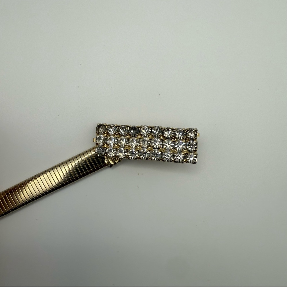 Vintage Womens Stretch Gold Brass Tone Elastic Belt W/Rhinestone Ornate Buckle - Picture 8 of 10